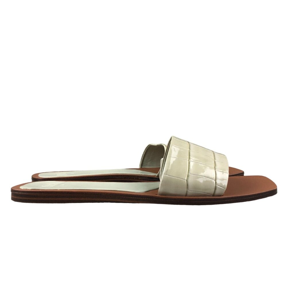 Zara Women's Size 39 Beige Patent Open Toe Square Toe Slip On Flats Sandals